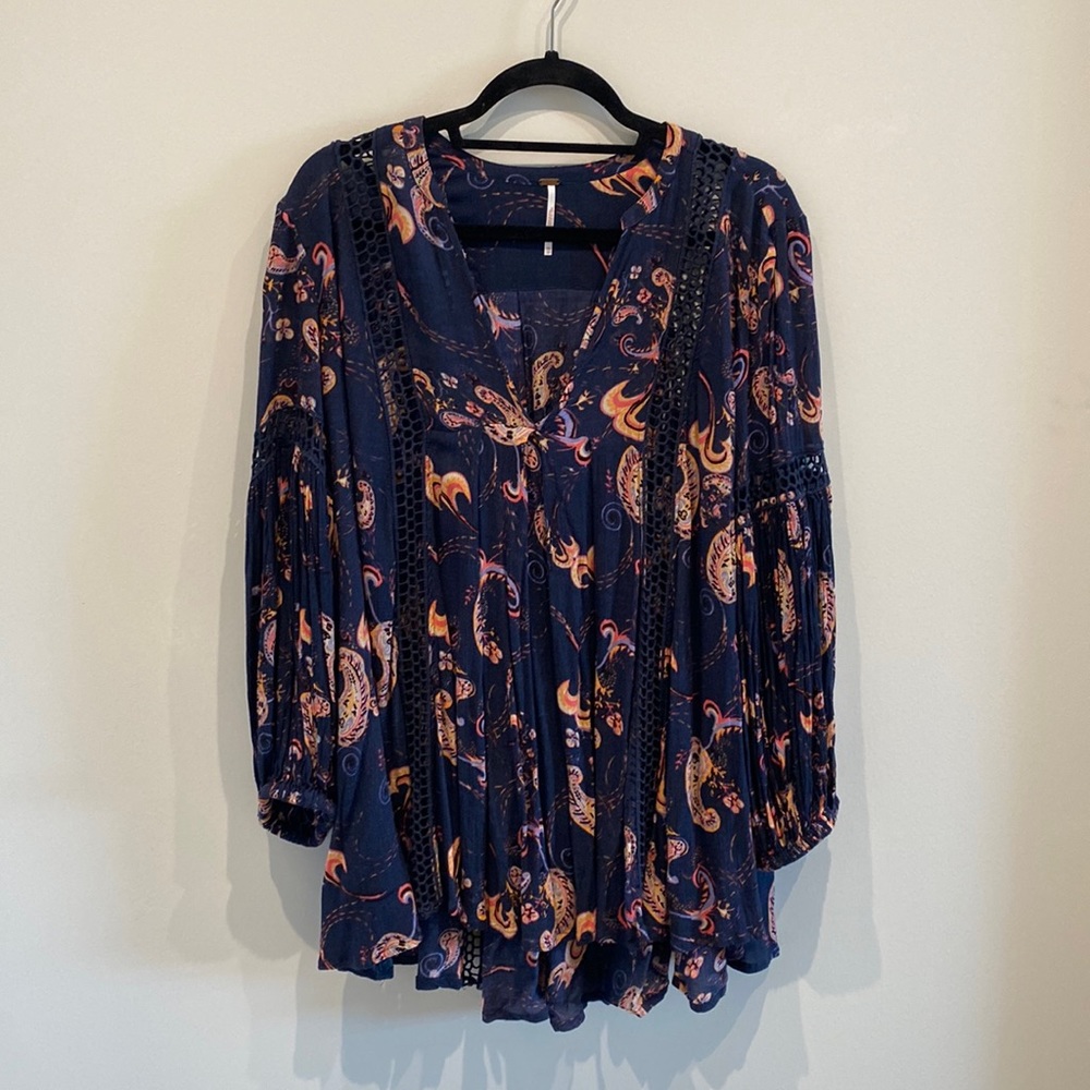 free people long sleeve paisley eyelet tunic